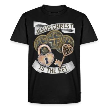 Croix du Christ, Jésus-Christ Clé de verrouillage - T-shirt Premium bio Homme - noir - Devant - Nico (187cm)