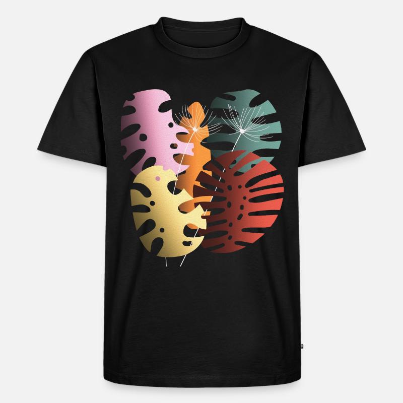 Monstera-Blätter Boho-Design Boho-Monstera - Männer Premium Bio T-Shirt - Schwarz