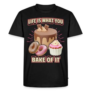 Dicton amusant de tarte, boulangerie, pâtisserie de gâteau - T-shirt Premium bio Homme - noir - Devant - Nico (187cm)