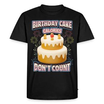 Anniversaire, drôle de dicton avec gâteau, calories - T-shirt Premium bio Homme - noir - Devant - Nico (187cm)