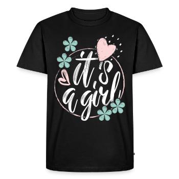 Bébé-fille, disant que c’est une fille, grossesse - T-shirt Premium bio Homme - noir - Devant - Nico (187cm)