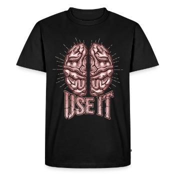 Brain, funny saying, use-it - Men's Premium Organic T-Shirt - black - Front - Nico (187cm)
