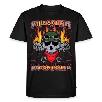 Crâne de motard avec piston, dicton de motocycliste - T-shirt Premium bio Homme - noir - Devant - Nico (187cm)