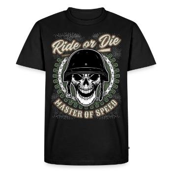 Crâne de motard avec casque, motocycliste - T-shirt Premium bio Homme - noir - Devant - Nico (187cm)