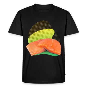 Saumon, Saumon, Steak de saumon, Saumon fumé - T-shirt Premium bio Homme - noir - Devant - Nico (187cm)