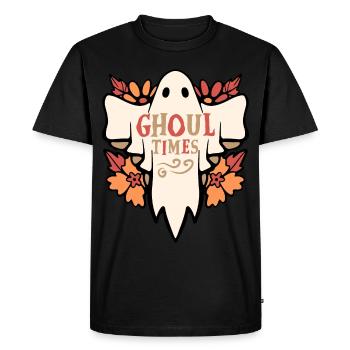 Halloween Ghost, Morbid Saying Ghoul Times - Men's Premium Organic T-Shirt - black - Front - Nico (187cm)