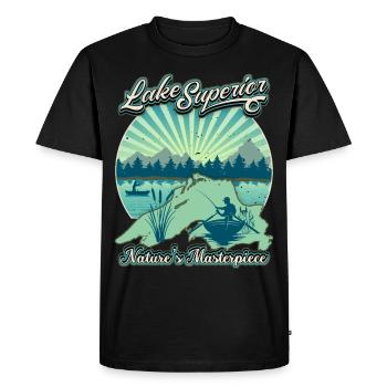 Lake Superior Angler, Fishing Retro Vintage Saying - Men's Premium Organic T-Shirt - black - Front - Nico (187cm)