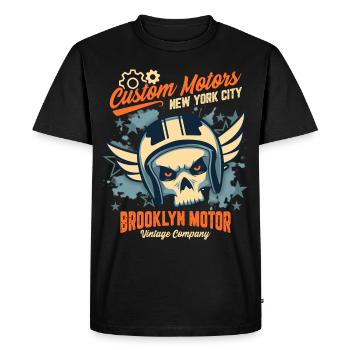 Motorcycle Skull, Biker Skull, Brooklyn Motor - Men's Premium Organic T-Shirt - black - Front - Nico (187cm)