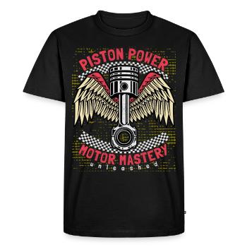 Moto, Motarde Dictant, Piston, Piston Puissance - T-shirt Premium bio Homme - noir - Devant - Nico (187cm)