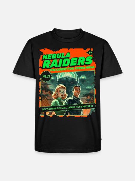 Nebula Raiders, 50-luku, 1950-luvun sarjakuva, avaruus - Premium luomulaatuinen miesten t-paita - musta