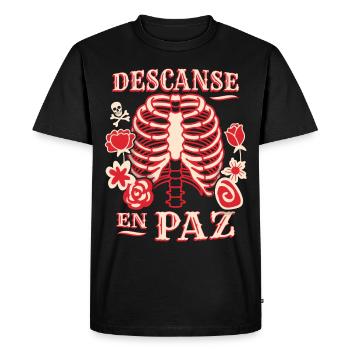 Skeleton, Ribcage, Funny Saying Rest-In-Peace - Men's Premium Organic T-Shirt - black - Front - Nico (187cm)