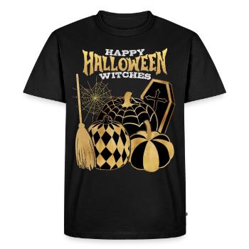 Halloween sorcière d’or, citrouilles cercueil drôle disant - T-shirt Premium bio Homme - noir - Devant - Nico (187cm)