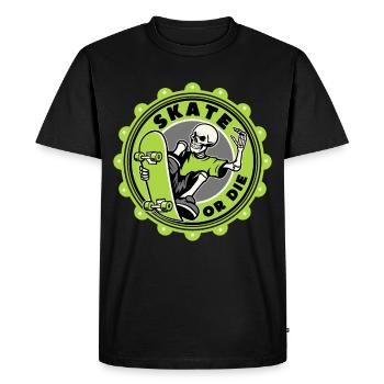 Crâne patineur, drôle de dire patiner ou mourir - T-shirt Premium bio Homme - noir - Devant - Nico (187cm)