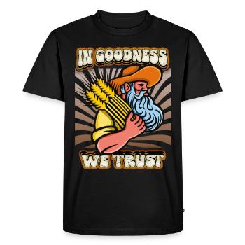 Thanksgiving, farmer, vintage farmer with ears of corn - Men's Premium Organic T-Shirt - black - Front - Nico (187cm)