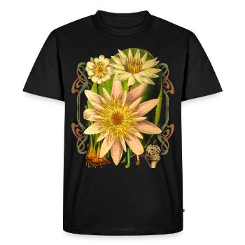 Vintage Botanical Water Lily, Lotus Flower - Men's Premium Organic T-Shirt - black - Front - Nico (187cm)