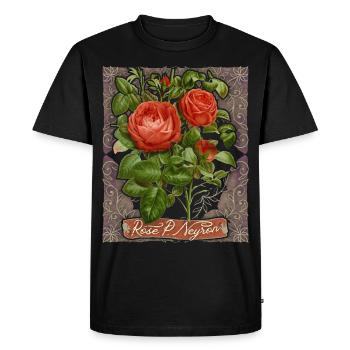 Rose botanique, illustration vintage Paul Neyron - T-shirt Premium bio Homme - noir - Devant - Nico (187cm)