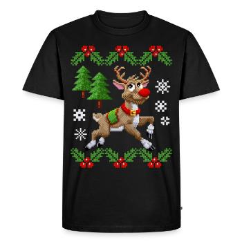 Pixel renne, pull moche, Noël pixel art - T-shirt Premium bio Homme - noir - Devant - Nico (187cm)