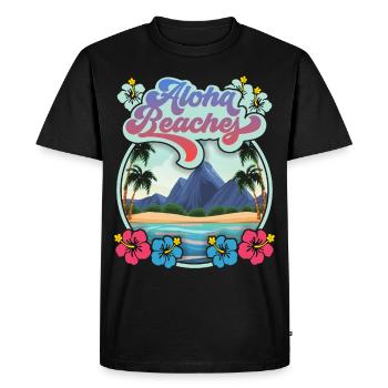Plages d’Aloha, Aloha hawaïen, Hibiscus Dire - T-shirt Premium bio Homme - noir - Devant - Nico (187cm)
