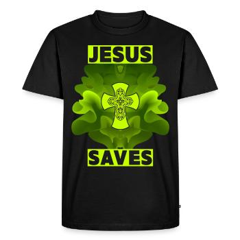 Jésus-Christ, Croix Chrétienne, Jésus Sauve - T-shirt Premium bio Homme - noir - Devant - Nico (187cm)
