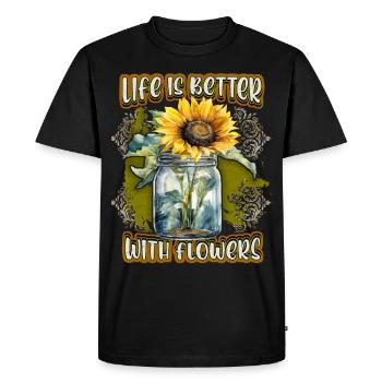 Tournesol Vintage botanique fleurs Illustration - T-shirt Premium bio Homme - noir - Devant - Nico (187cm)