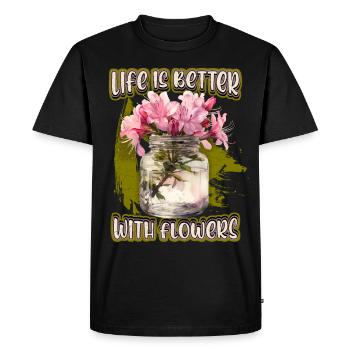 Azalea, Vintage Botanical Floral Illustration - Men's Premium Organic T-Shirt - black - Front - Nico (187cm)