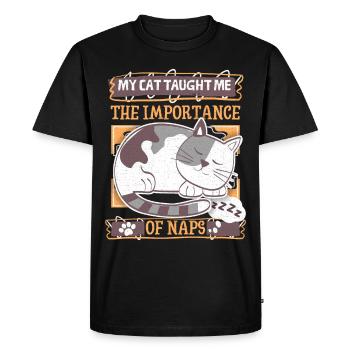 Chat fatigué, dicton drôle, chat de dessin animé qui dort - T-shirt Premium bio Homme - noir - Devant - Nico (187cm)