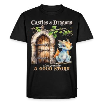Châteaux, palais et dragons Contes de fées médiévaux - T-shirt Premium bio Homme - noir - Devant - Nico (187cm)