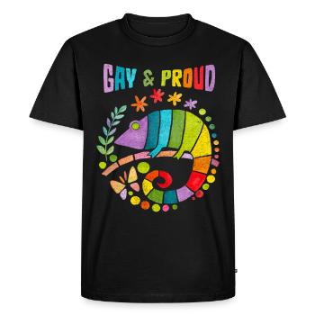 Caméléon Dicton, arc-en-ciel gay et fier LGBTQ - T-shirt Premium bio Homme - noir - Devant - Nico (187cm)