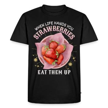 Strawberries funny saying with strawberry illustration - Men's Premium Organic T-Shirt - black - Front - Nico (187cm)