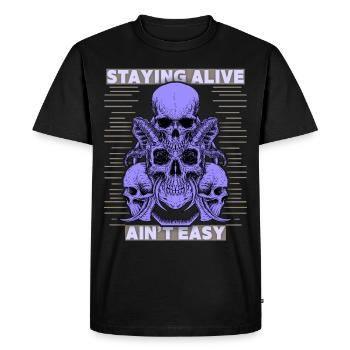 Skulls, Saying Staying Alive, Devil's Skull - Men's Premium Organic T-Shirt - black - Front - Nico (187cm)