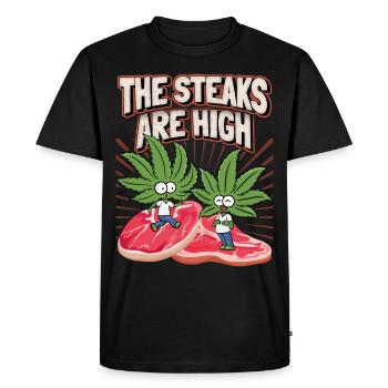 Steak, Feuille De Cannabis, Marijuana, Drôle De Dicton - T-shirt Premium bio Homme - noir - Devant - Nico (187cm)