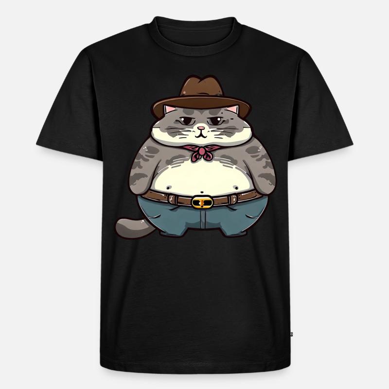 Fette Cowboy Katze - Männer Premium Bio T-Shirt - Schwarz