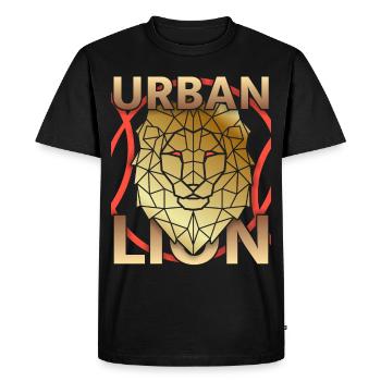 Drôle de Lion, Lion urbain, Lion d’or - T-shirt Premium bio Homme - noir - Devant - Nico (187cm)