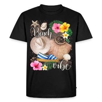 Vacances à la mer, à la plage, à la plage, à l’ambiance de plage espadrilles - T-shirt Premium bio Homme - noir - Devant - Nico (187cm)