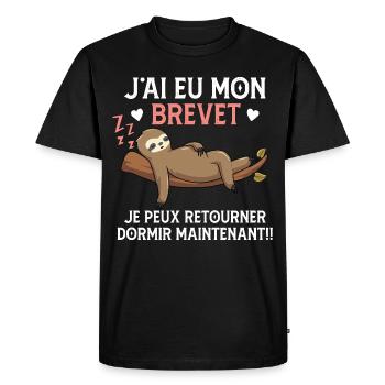 j'ai eu Mon Brevet des Collège Drôle Graduation - T-shirt Premium bio Homme - noir - Devant - Nico (187cm)