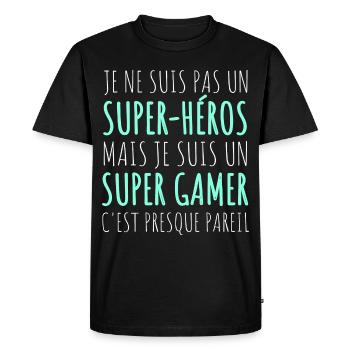 Super gamer humour gaming cadeau geek jeux vidéo - T-shirt Premium bio Homme - noir - Devant - Nico (187cm)