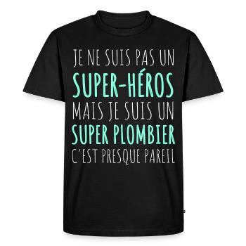 Plombier super héros humour cadeau pour plombier - T-shirt Premium bio Homme - noir - Devant - Nico (187cm)