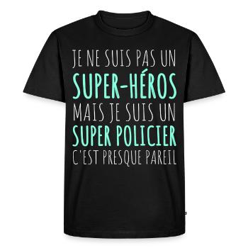 Policier super héros humour super policier cadeau - T-shirt Premium bio Homme - noir - Devant - Nico (187cm)