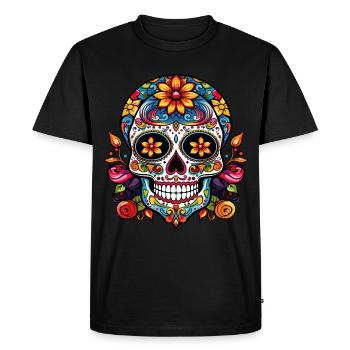 Crâne de sucre Méxicain - T-shirt Premium bio Homme - noir - Devant - Nico (187cm)