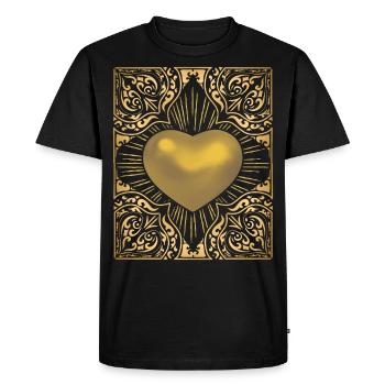 Cœur d’or, Amour, Saint-Valentin, Cœur 3d - T-shirt Premium bio Homme - noir - Devant - Nico (187cm)