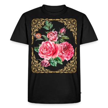 Rose Aquarelle Vintage Roses Botanically Gold Cadre - T-shirt Premium bio Homme - noir - Devant - Nico (187cm)
