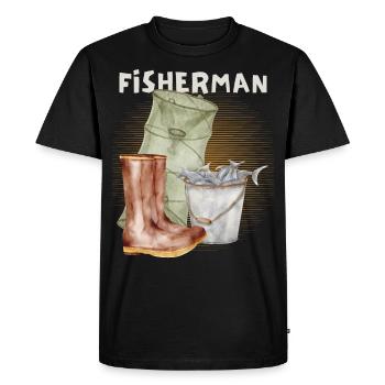 Poissons, pêcheurs, réutilisation, pêcheurs vintage pêche - T-shirt Premium bio Homme - noir - Devant - Nico (187cm)