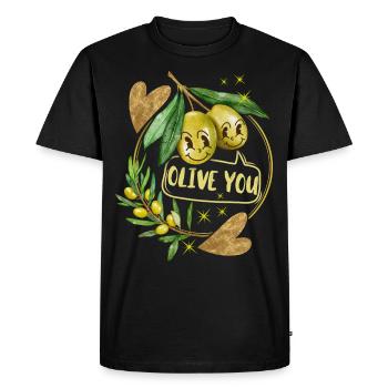 Saint-Valentin, olives, olive-you, drôle de dicton - T-shirt Premium bio Homme - noir - Devant - Nico (187cm)