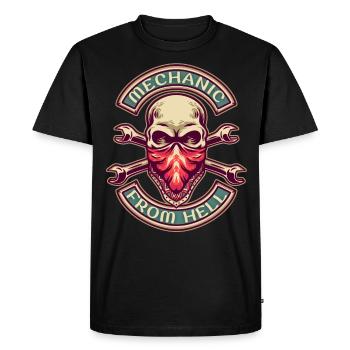 Mécanicien moto, Skull Skull Retro Design - T-shirt Premium bio Homme - noir - Devant - Nico (187cm)