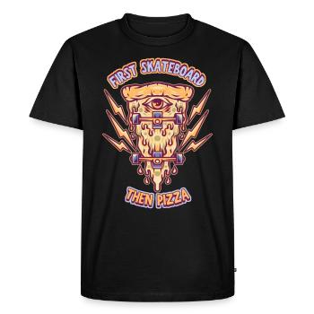 skateboard, skateboarder, pizza fan, dire - T-shirt Premium bio Homme - noir - Devant - Nico (187cm)