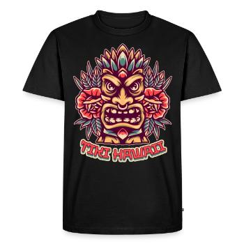 Statue Tiki, île d’Hawaï, masque Tiki - T-shirt Premium bio Homme - noir - Devant - Nico (187cm)