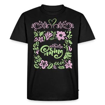 Printemps, Dire Bienvenue-Printemps, Typographie - T-shirt Premium bio Homme - noir - Devant - Nico (187cm)