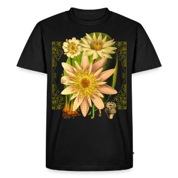 Art Nouveau Water Lily Vintage Lotus Flower Illustration - Men's Premium Organic T-Shirt - black - Front - Nico (187cm)