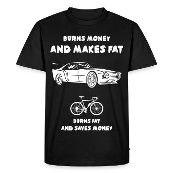 La voiture brûle de l’argent et fait grossir - T-shirt Premium bio Homme - noir - Devant - Nico (187cm)