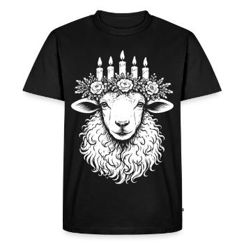 Mouton Imbolc avec couronne de bougie lumineuse - T-shirt Premium bio Homme - noir - Devant - Nico (187cm)